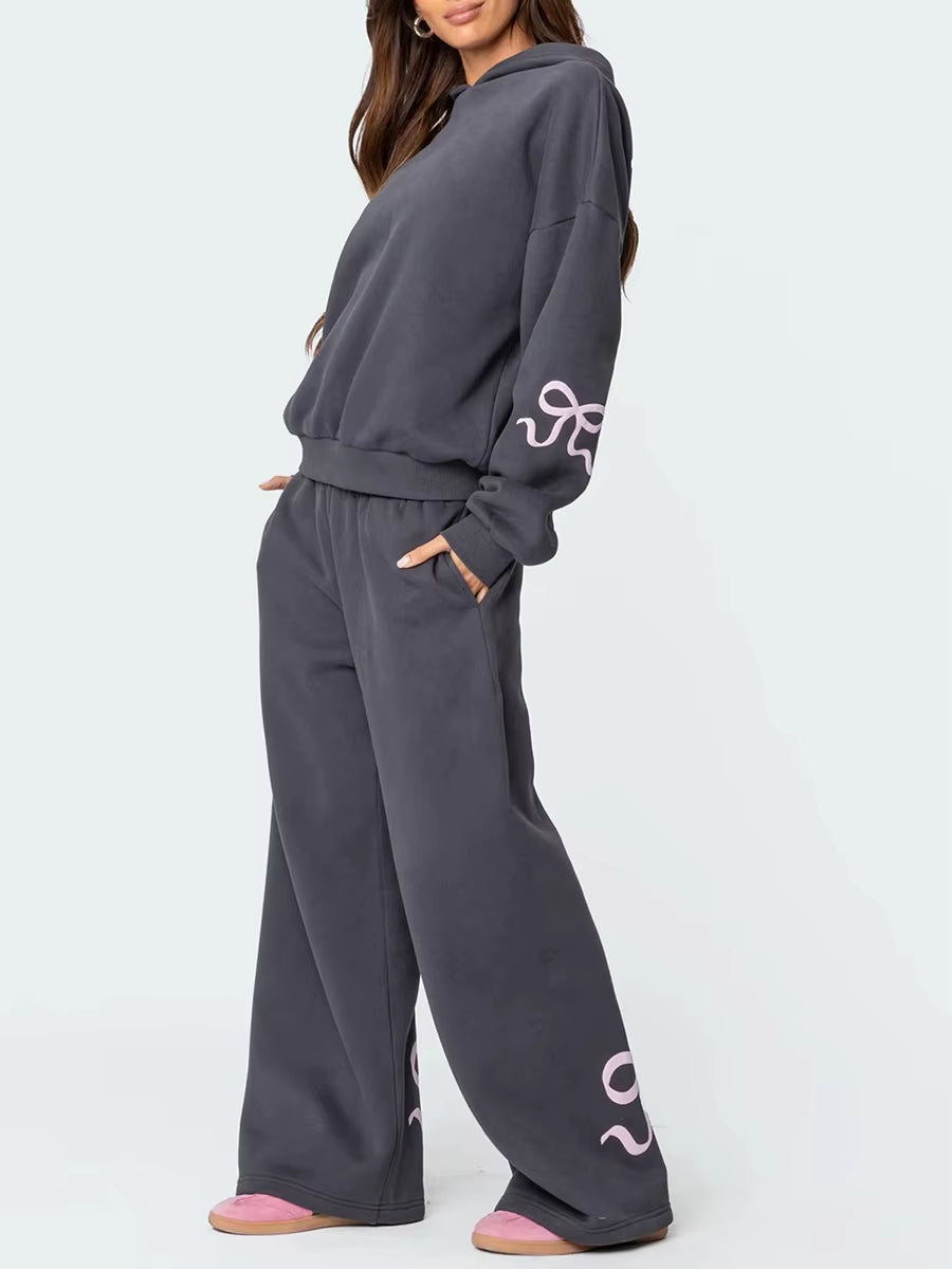 Bow Sweatsuits for Women Two Piece Tracksuit Graphic Oversized Hoodie Sweatshirt Sweatpants Sweat Set for Teen Girl Outfits