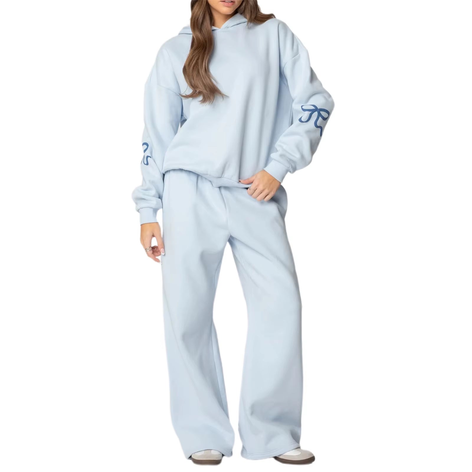 Bow Sweatsuits for Women Two Piece Tracksuit Graphic Oversized Hoodie Sweatshirt Sweatpants Sweat Set for Teen Girl Outfits