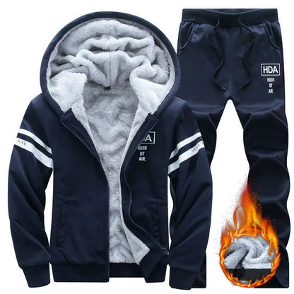 Men 2 Piece Set Sportswear 2021 4XL Inner Fur Mens Tracksuits Winter Men Set Warm Hoodies Suit Casual Fleece Lined Sweatshirts
